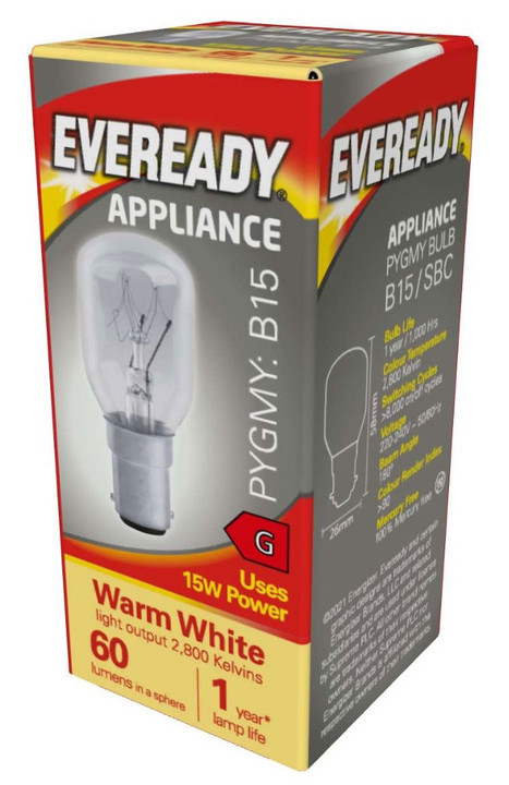 Eveready Pygmy Appliance Light Bulb B15 SBC 15w 60 Lumens. 10 Bulbs