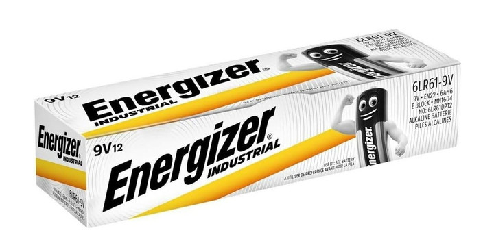 Energizer 9V Industrial Alkaline Battery (6LR61). 12 Pack
