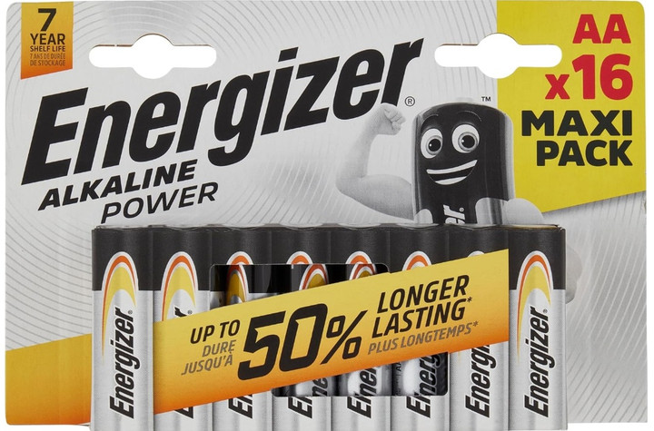 Energizer AA Alkaline Power Batteries (LR6, MN1500). 16 Pack