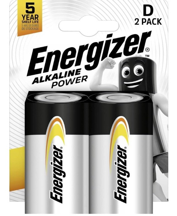 Energizer D Power Alkaline Battery (LR20, MX1300). 2 Pack
