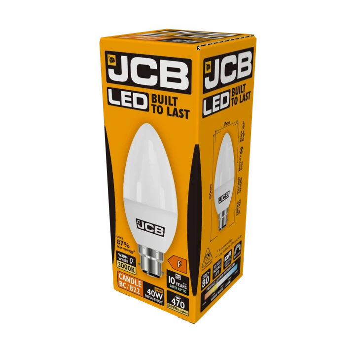 JCB B22 4.9 Watt LED Candle. 470 Lumens. Equivalent - 40W (Warm White)