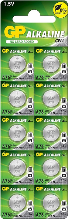 GP LR44 1.5 Volt Alkaline Battery. 10 Pack