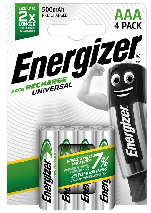 Energizer AAA 500 mAh NiMH Universal Rechargeable Batteries. 4 Pack