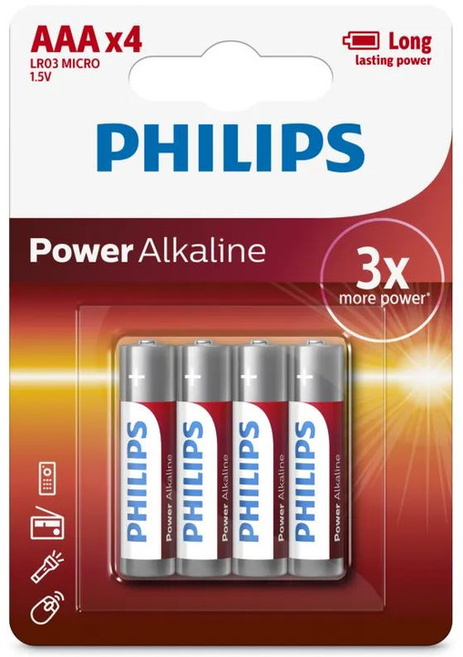 Philips AAA Power Alkaline Batteries (LR03, MX2400). 4 Pack