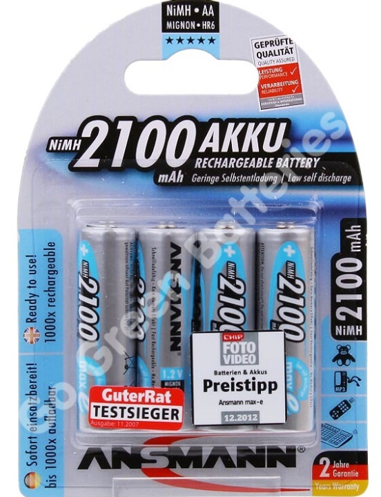 Ansmann AA 2100 mAh RTU Stay Charged NiMH Rechargeable Batteries 4 Pack