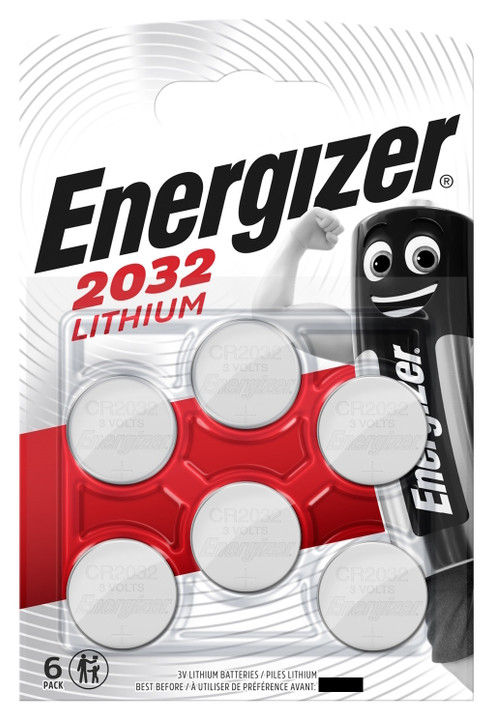 Energizer CR2032 3 Volt Lithium Coin Cell Battery. 6 Pack