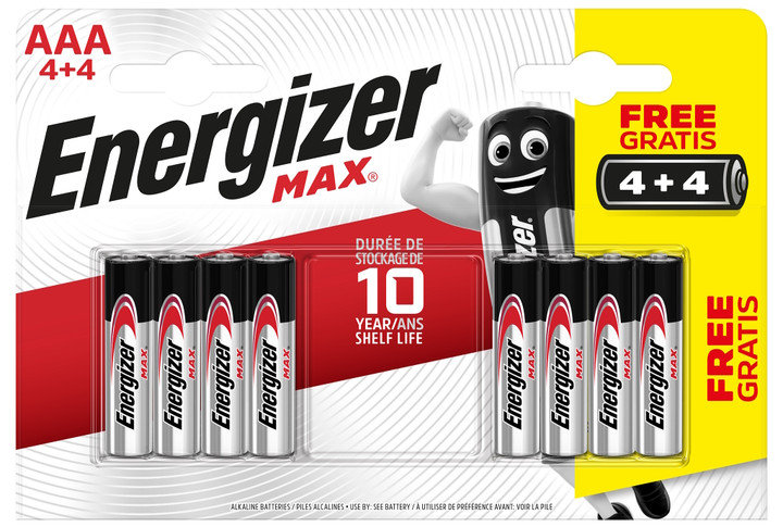 Energizer AAA Max Alkaline Batteries (LR03, MN2400). 8 Pack