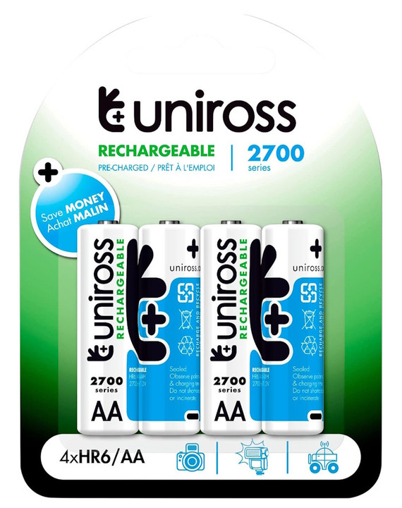 Uniross Performance AA 2700 mAh NiMH Rechargeable Batteries. 4 Pack