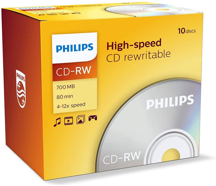 Philips CD-RW Blank Rewritable Discs 80 Min 700 MB. 10 Pack