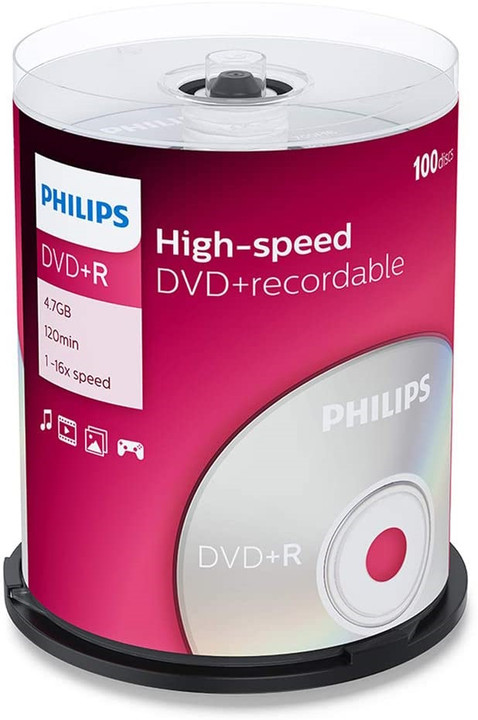 Philips DVD+R Blank Recordable Discs 4.7GB. 100 pack