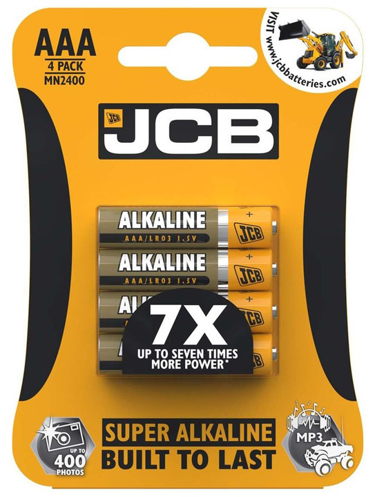 JCB AAA Size Super Alkaline Batteries LR03, MX2400, MN2400. 4 pack