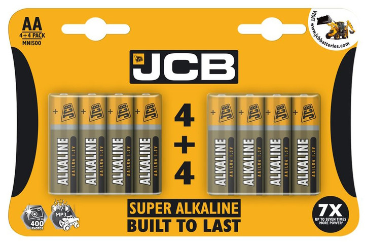 JCB AA Size Super Alkaline Batteries LR6 MN1500 MIGNON. 8 Pack