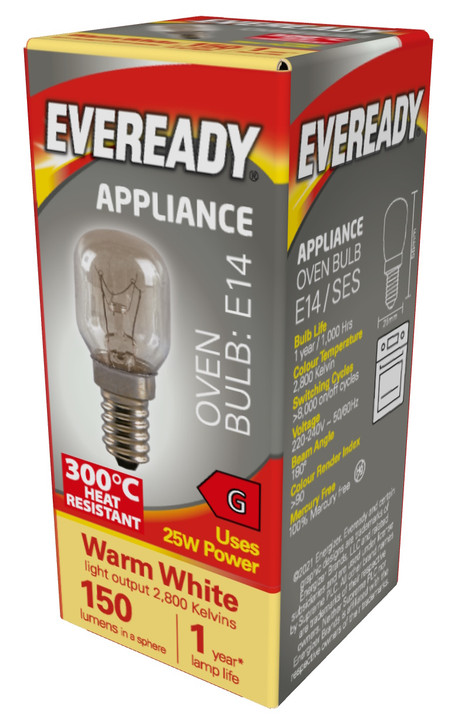 Eveready Oven Light Bulb E14 SES 25w 150 Lumen 300° Heat Resistant (S1022)