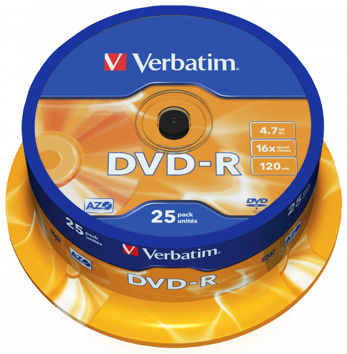Verbatim DVD-R Spindle 120 Min 4.7 GB 16x Speed. 25 discs