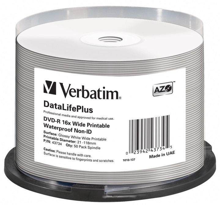 Verbatim DVD-R Blank Wide Printable Discs 120 Mins 4.7GB 16x Speed Spindle. 50 Pack