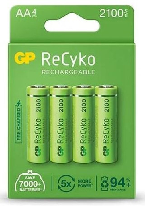 GP ReCyko AA 2100 mAh NiMH Rechargeable Batteries. 4 Pack