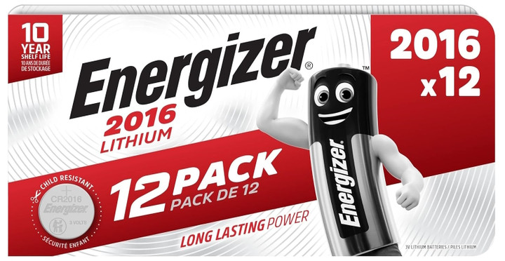 Energizer CR2016 3 Volt Lithium Coin Cell Battery (2016, DL2016). 12 Pack