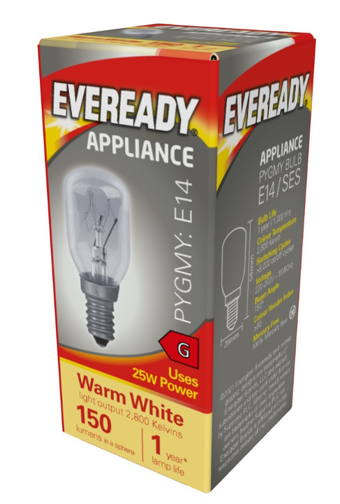 Eveready Pygmy Appliance Light Bulb E14 SES 25w 150 Lumens. 1 Bulb