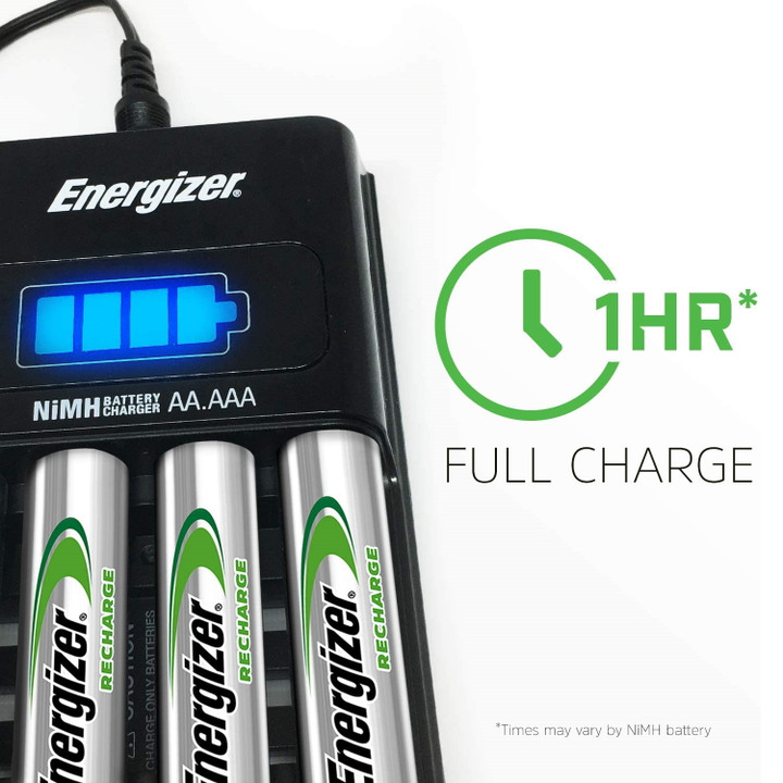 Energizer 1 Hour Battery Charger Inc 4 x 2300mAh AA Rechargeable Batteries