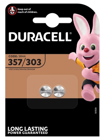 Duracell 357/303 1.5V Silver Oxide battery. 2 Pack