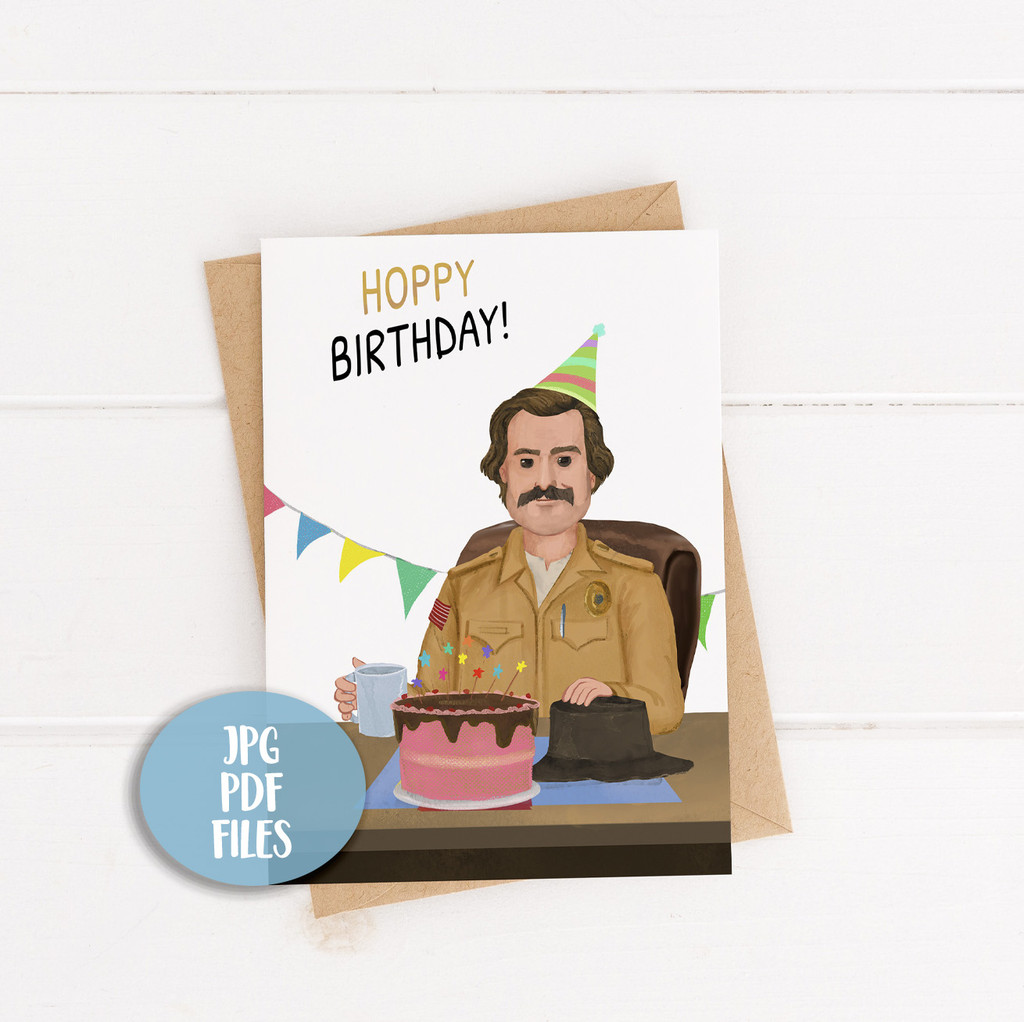 Hopper funny Happy Birthday card, Stranger Things themed birthday card