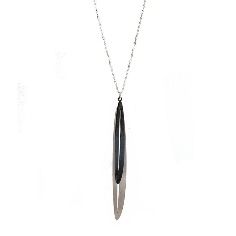 Long narrow steel leaf pendant