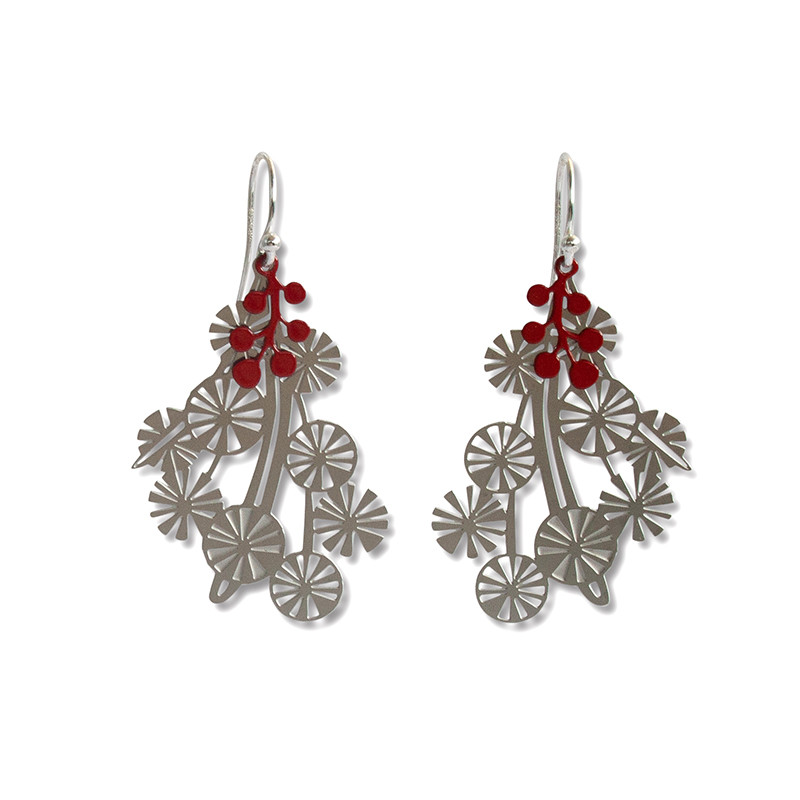 Steel wattle earrings - Large red