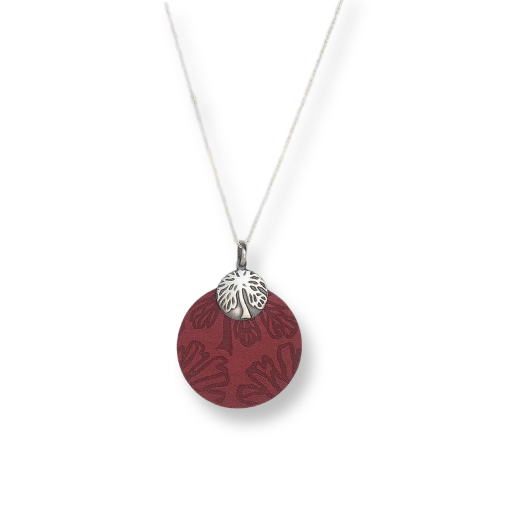 Red leaf aluminium and silver pendant small