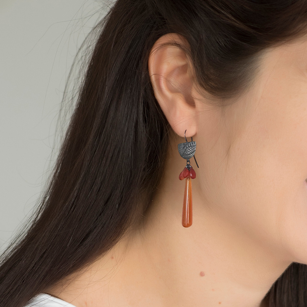 Half moon carnelian leaf earrings