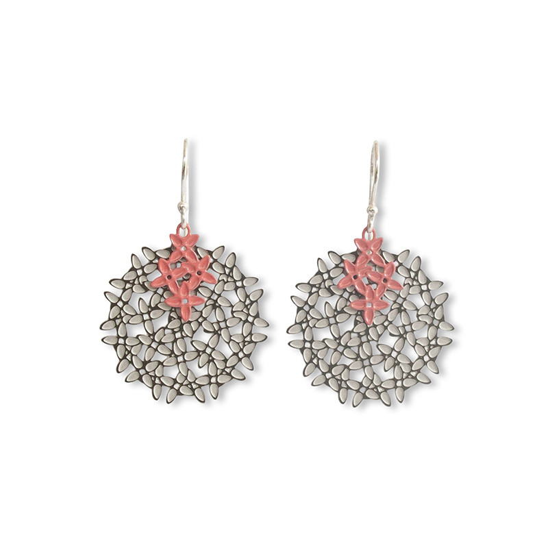 Pimelea “Rice Flower” earrings  - Steel & Guava