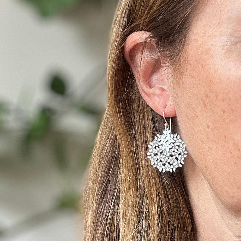 Pimelea “Rice Flower” earrings  - Steel & white