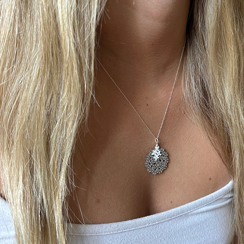 Pimelea “Rice Flower” pendant  - Steel & white