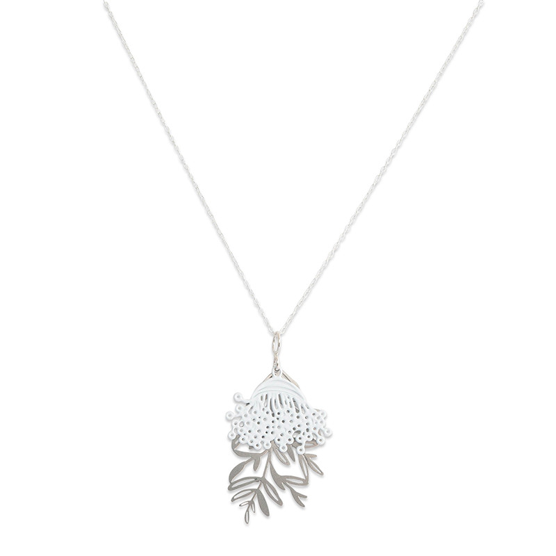 Eucalypt blossum pendant - Steel & White