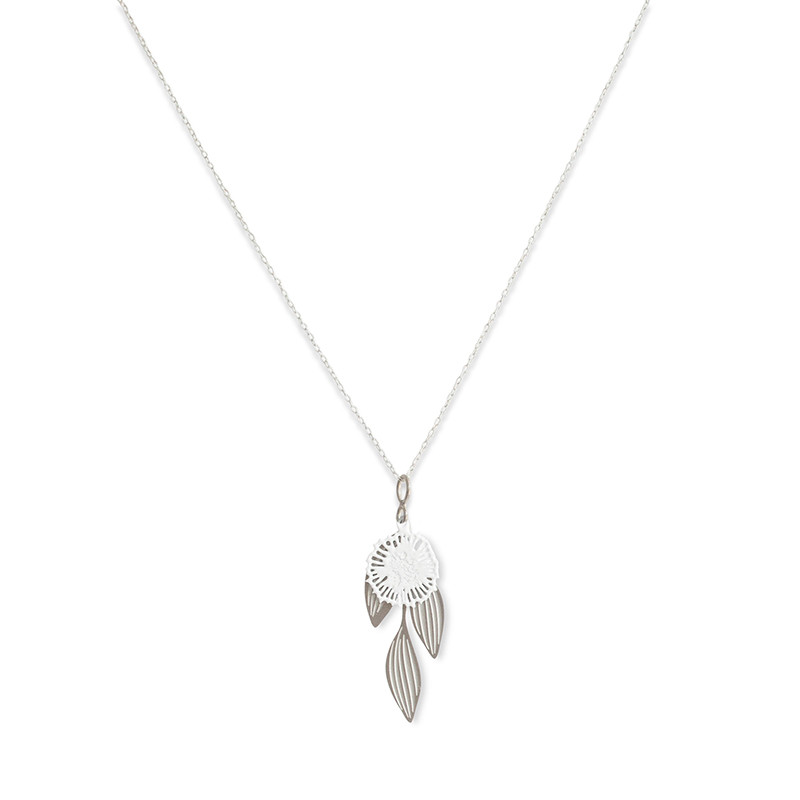 Pincushion Hakea pendant - Steel & White