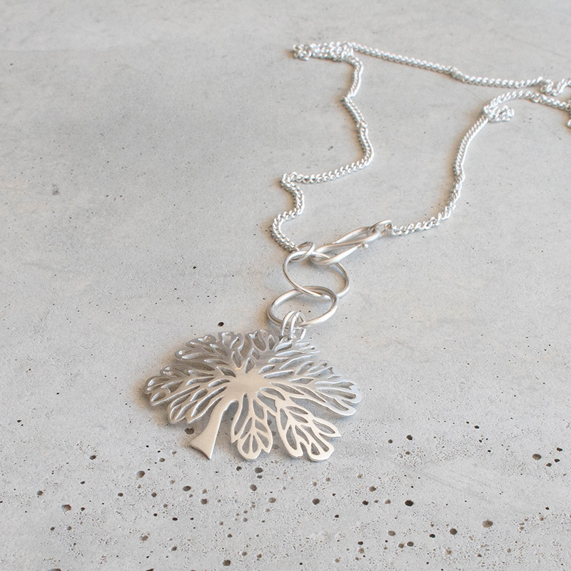 Native Hibiscus leaf sterling silver pendant