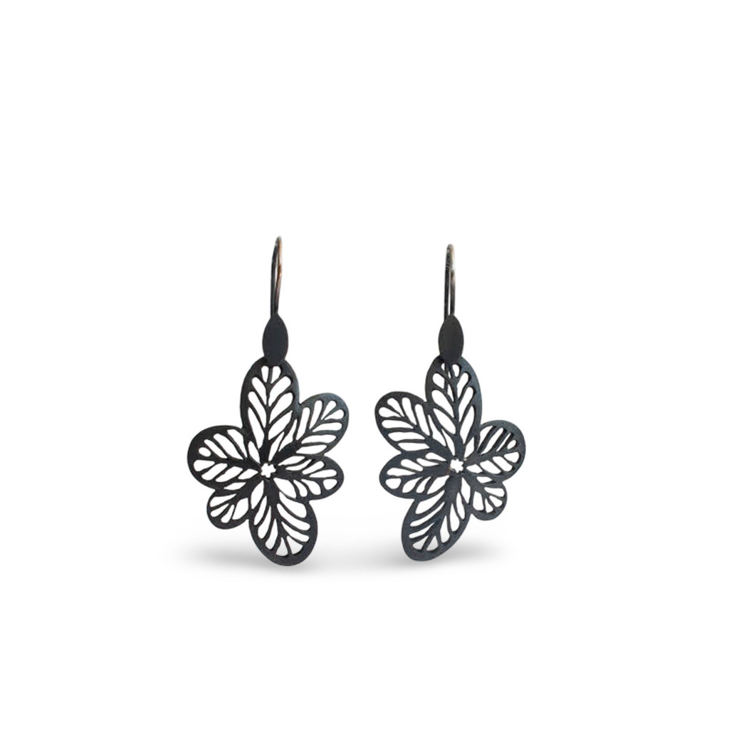 Oxidised sterling silver Ovalifolia flower earrings