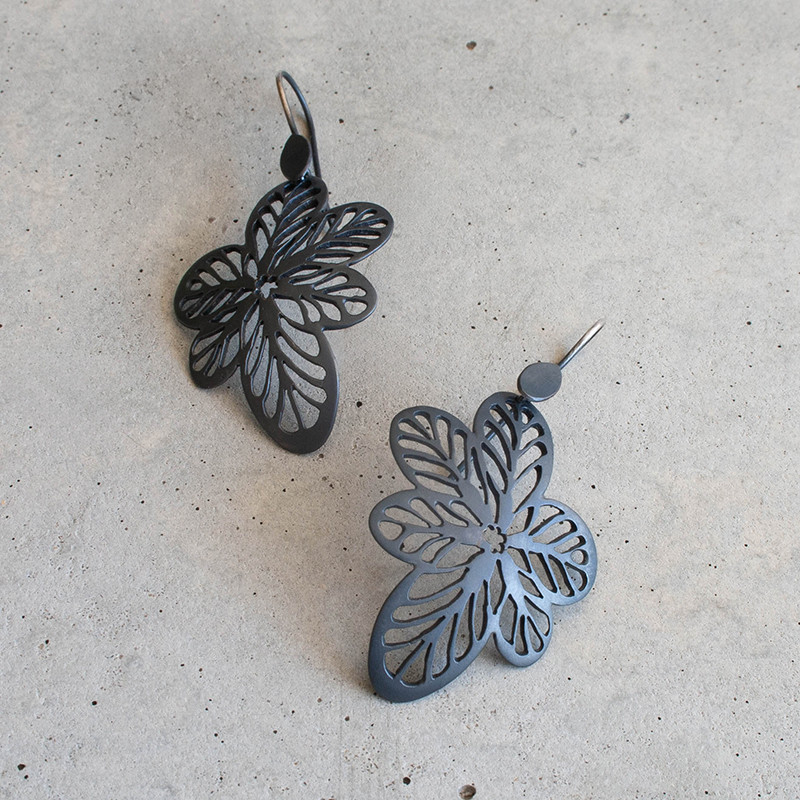 Oxidised sterling silver Ovalifolia flower earrings