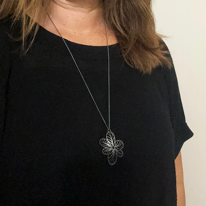 Oxidised sterling silver Ovalifolia flower pendant