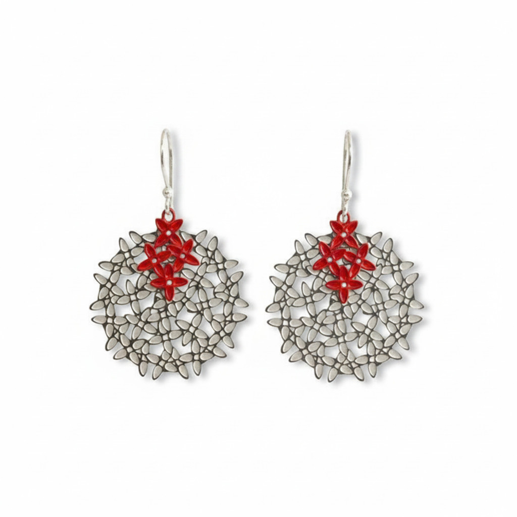 Pimelea “Rice Flower” earrings  - Steel & Red