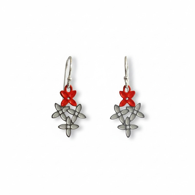 Pimelea “Rice Flower” mini earrings  - Steel & Red