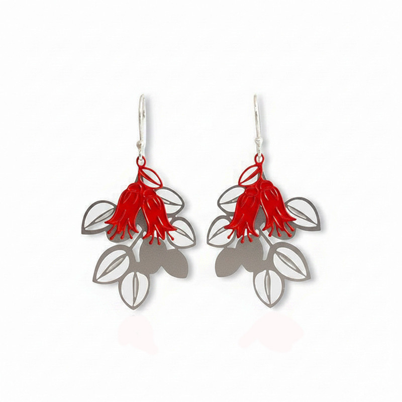 Correa Wildflower large earrings  - Steel & Red