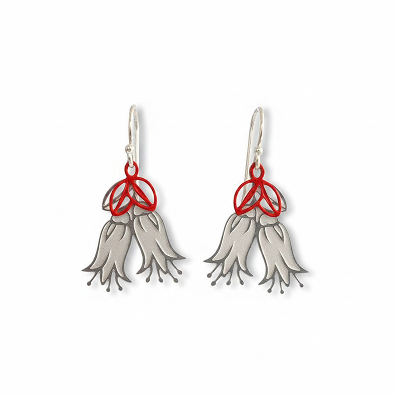 Correa Wildflower mini earrings  - Steel & Red