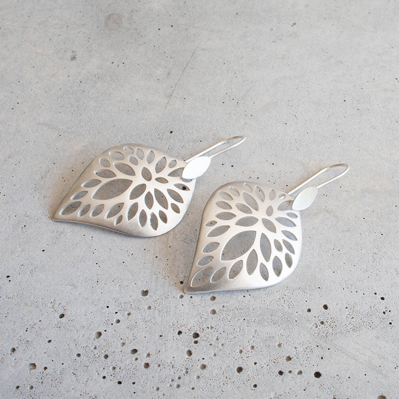 Sterling silver radiating leaf earrings