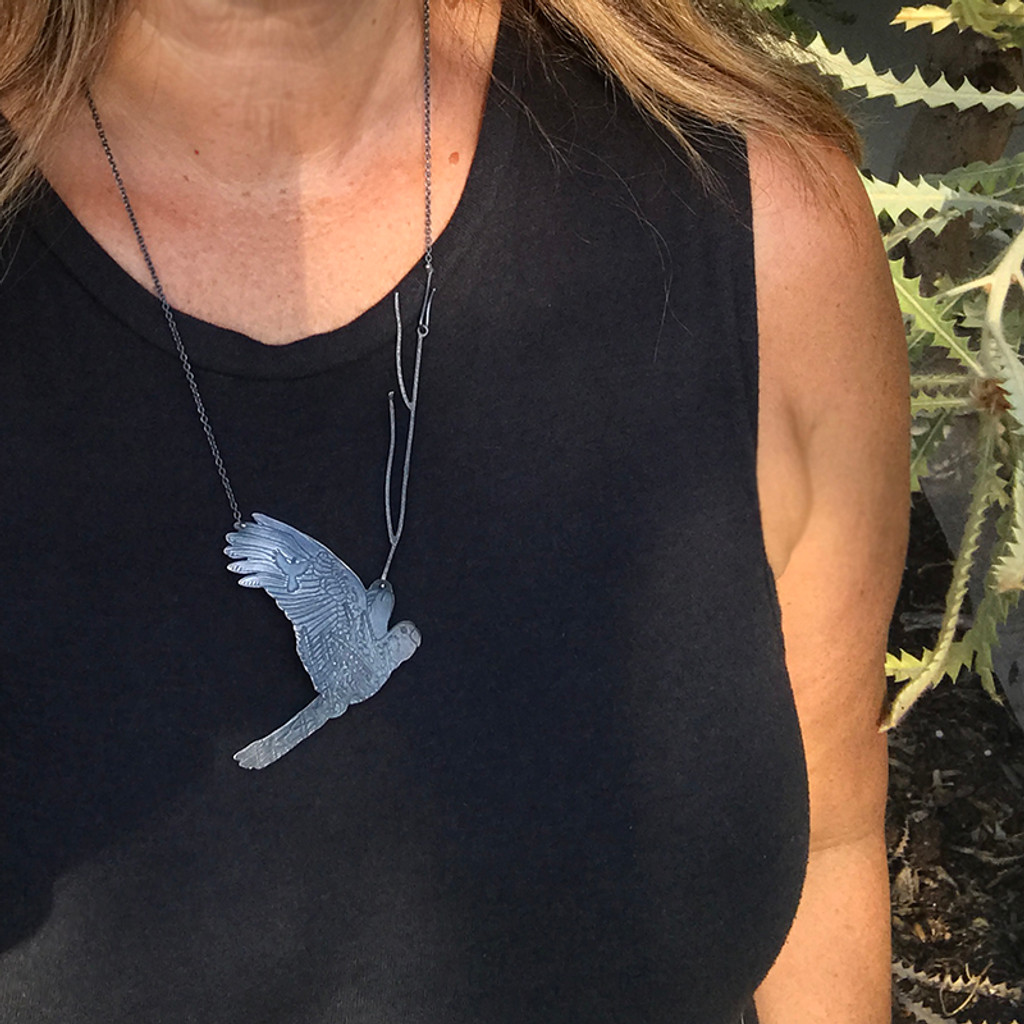 Long Cockatoo flight necklace in sterling silver
