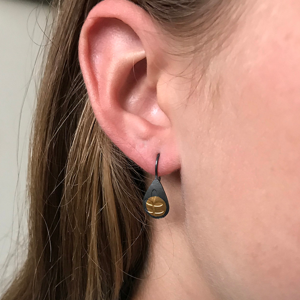 Fern gold and silver tear drop earrings