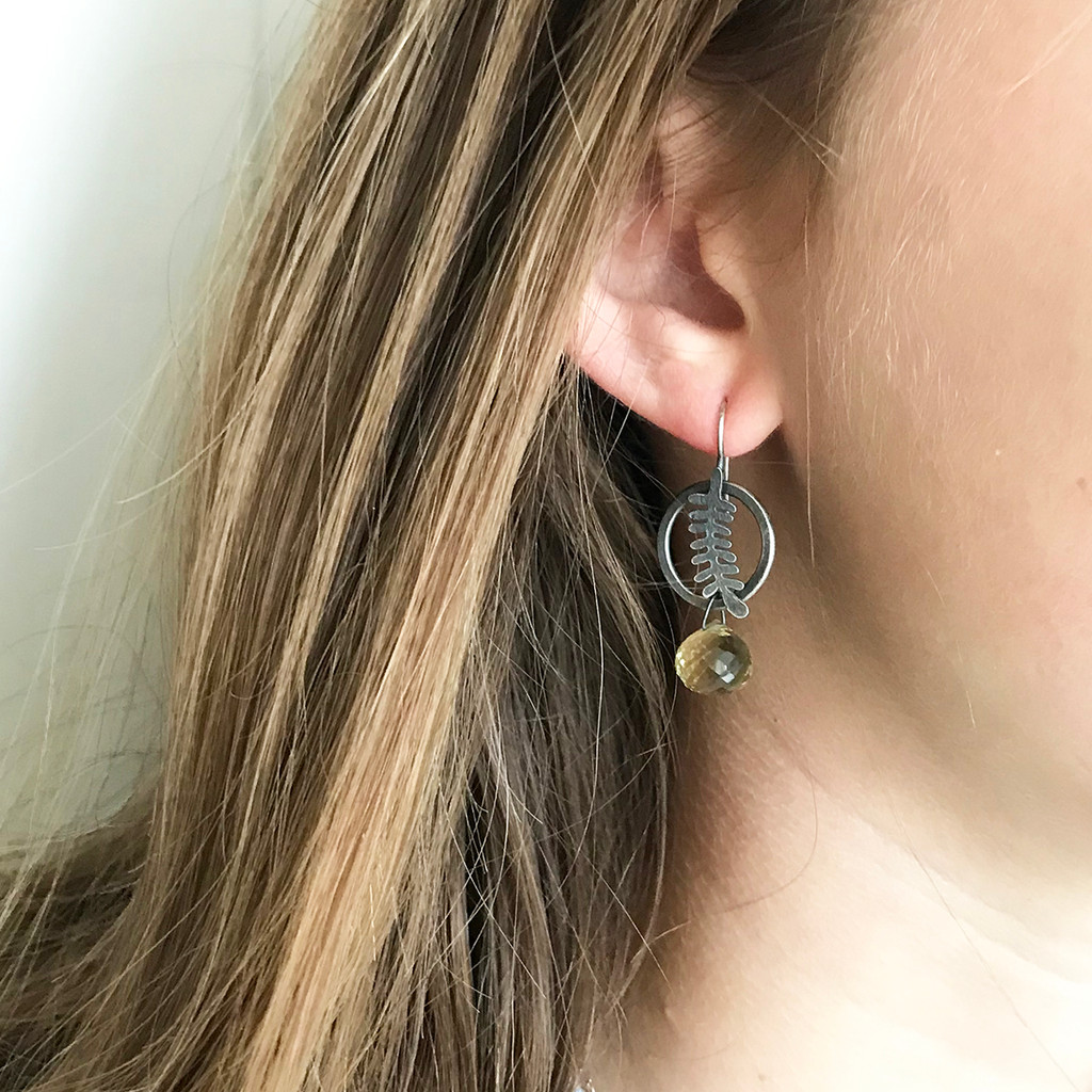 Circle Fern earrings - sterling silver and citrine