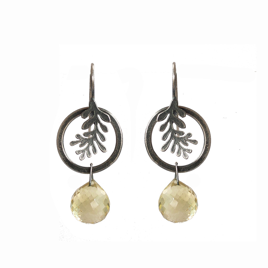 Circle frond earrings - sterling silver and citrine