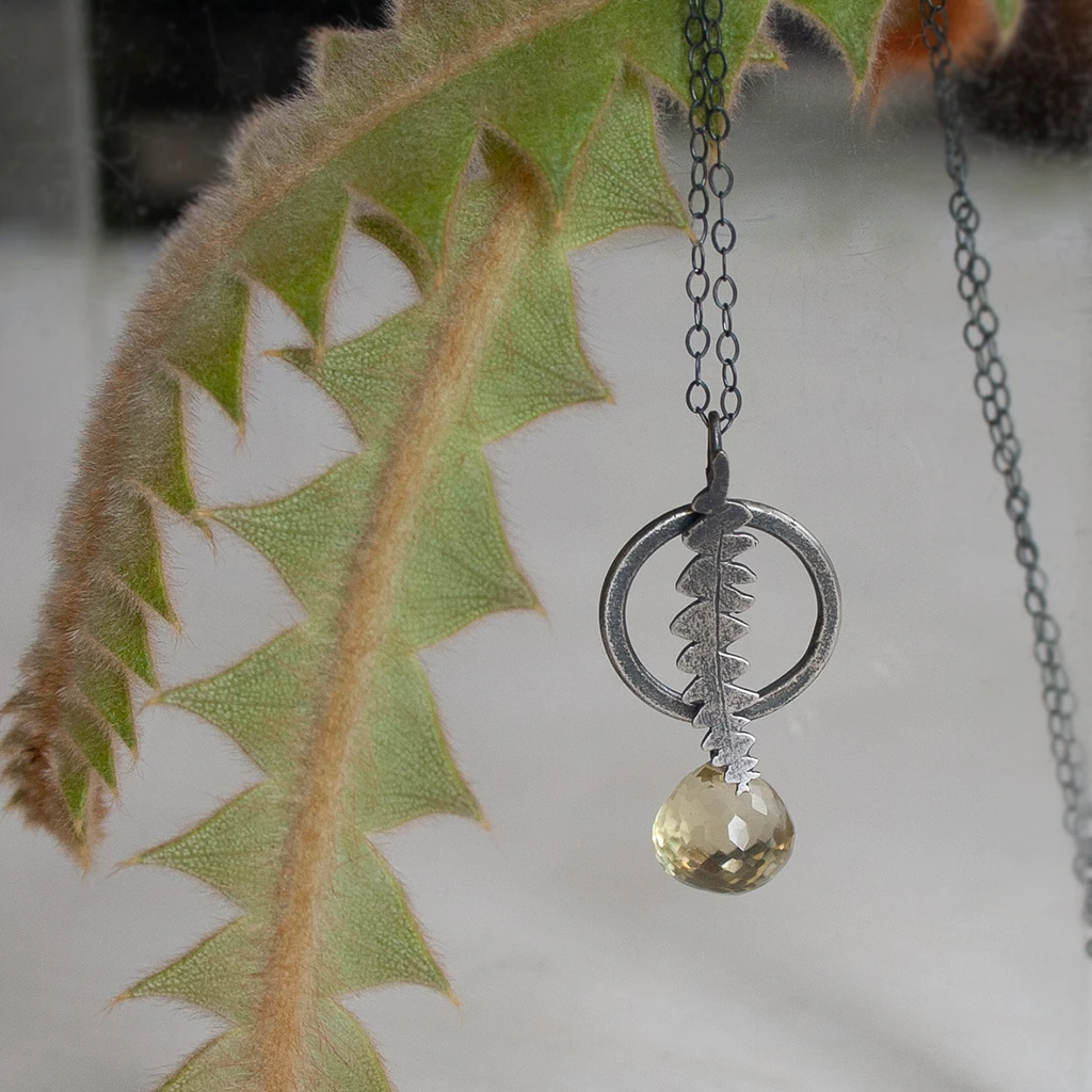 Circle banksia pendant - sterling silver and citrine