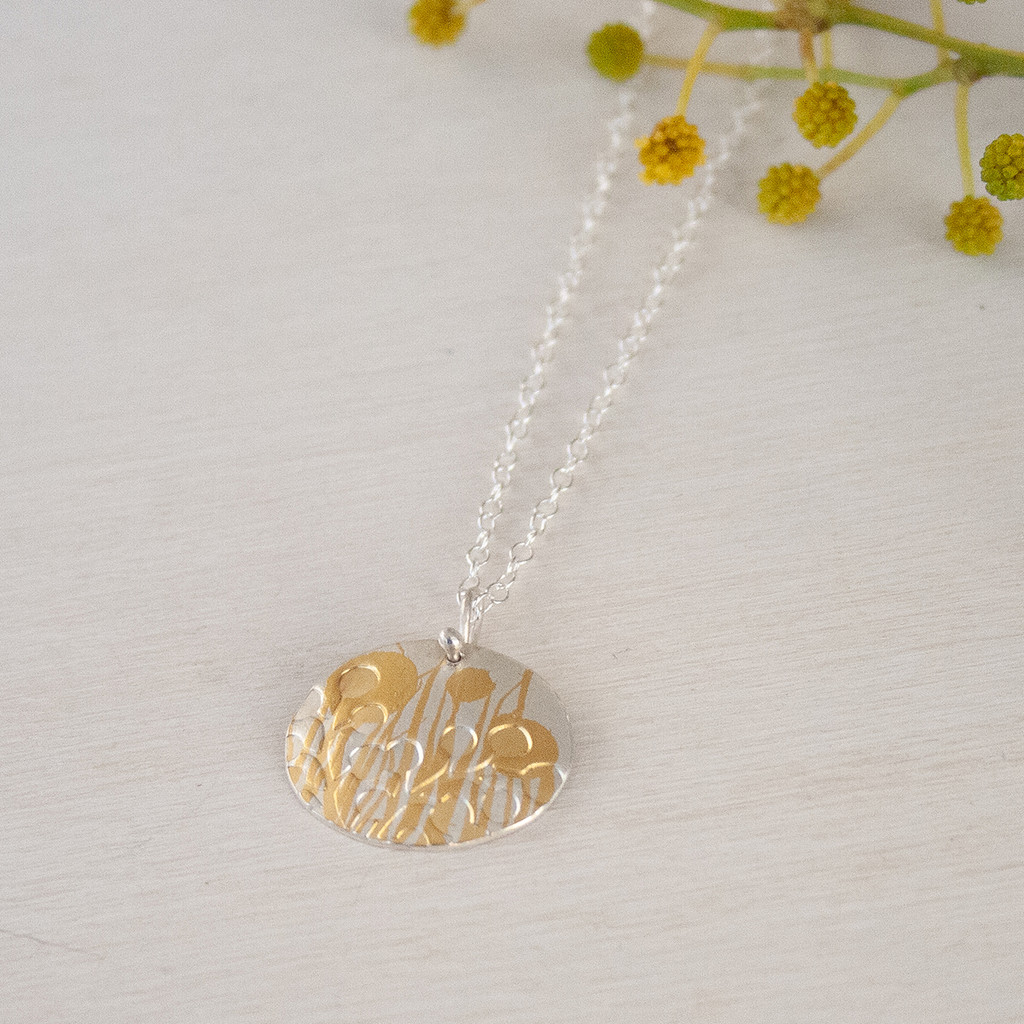Wattle gold and silver pendant