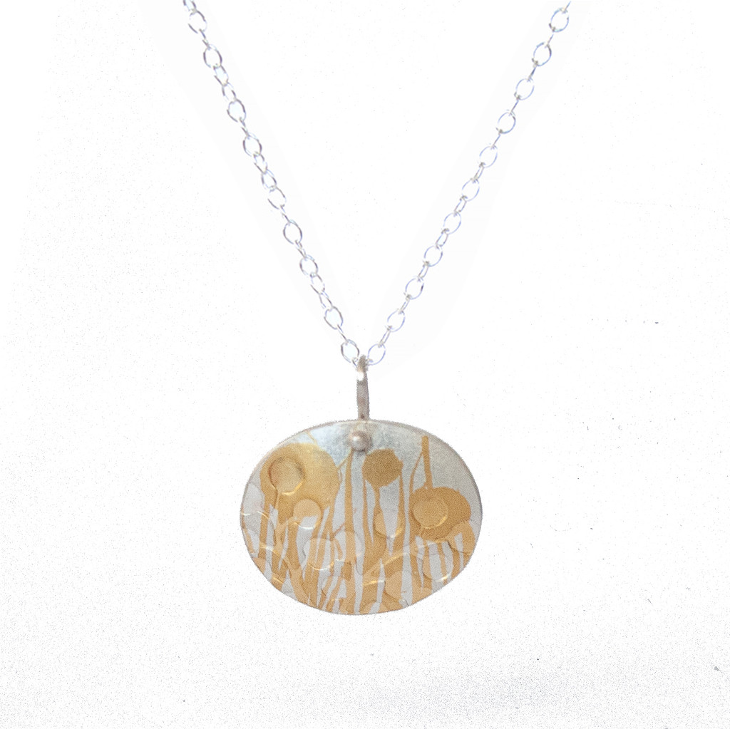 Wattle gold and silver pendant